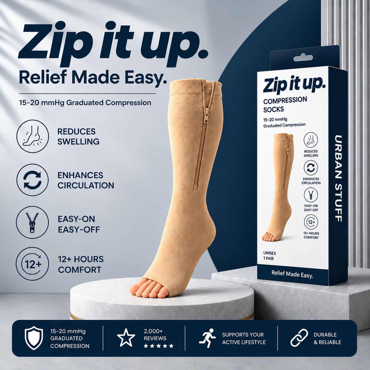 ZIP IT UP™ Compression Socks with Zipper