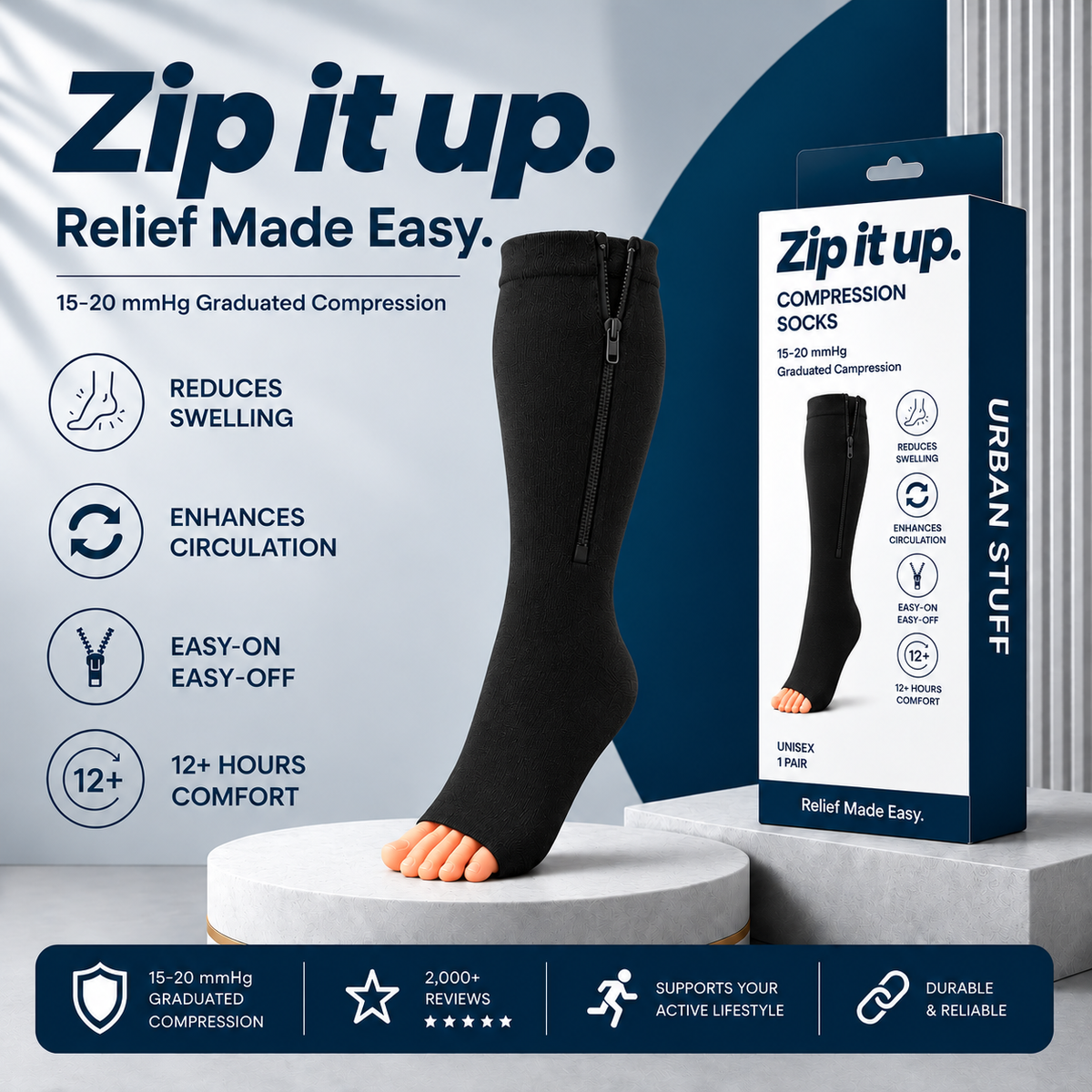 ZIP IT UP™ Compression Socks with Zipper
