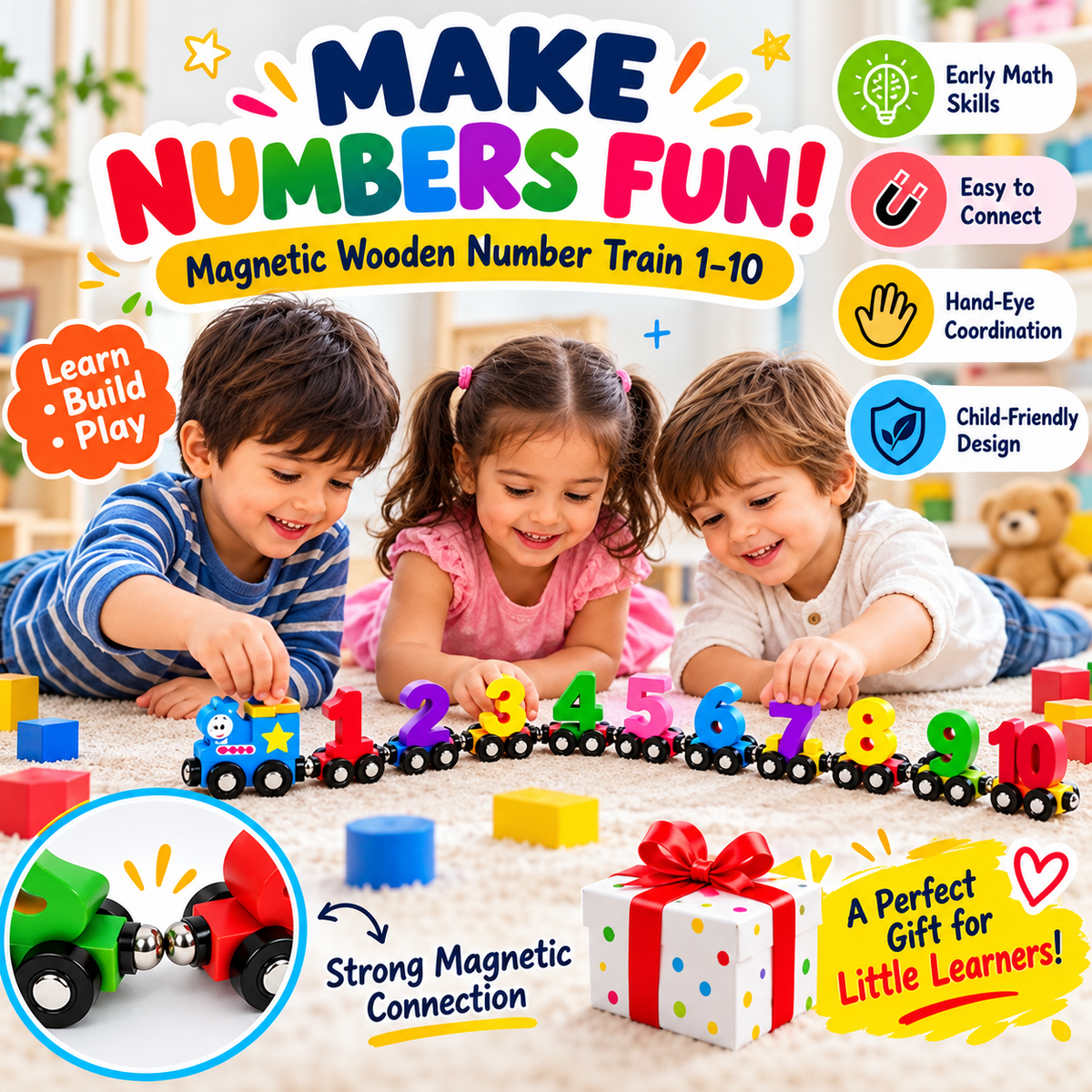 Magnetic Wooden Number Train 1–10