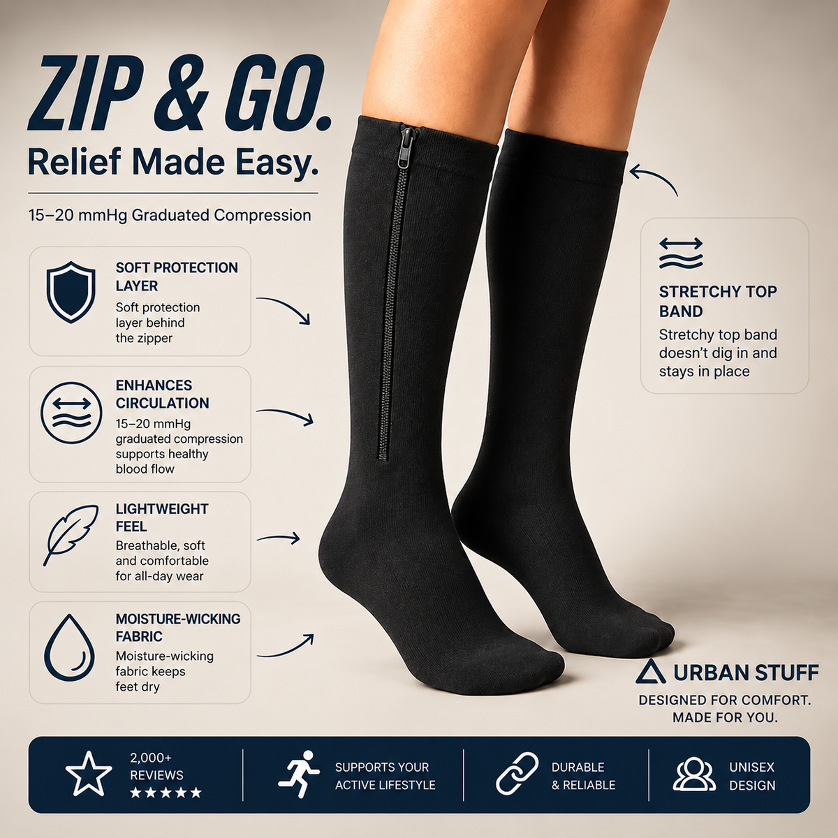 ZIP IT UP™ Compression Socks with Zipper