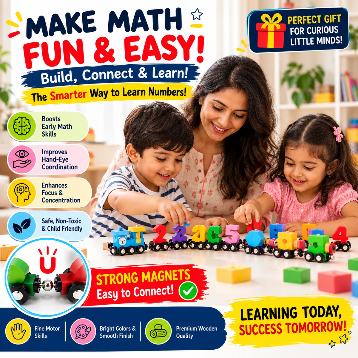 Magnetic Wooden Number Train 1–10