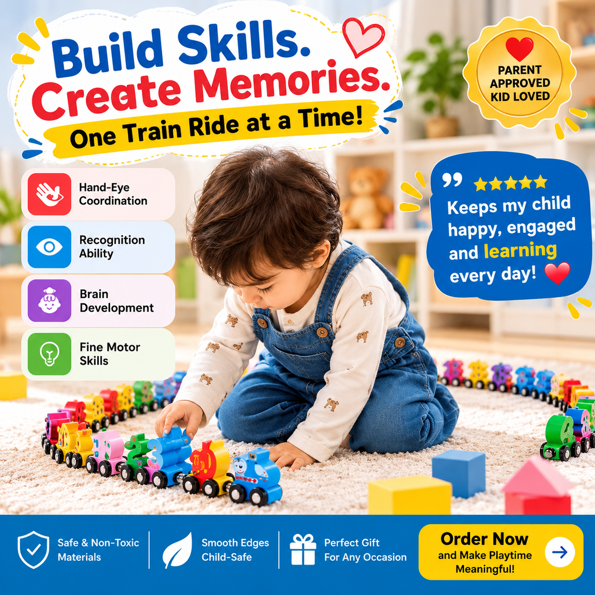 Magnetic Wooden Number Train 1–10