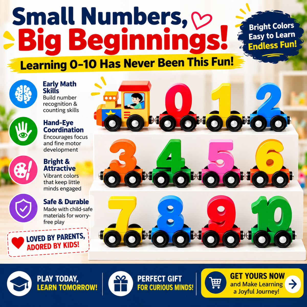 Magnetic Wooden Number Train 1–10